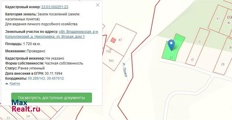 Кольчугино деревня Николаевка продажа частного дома